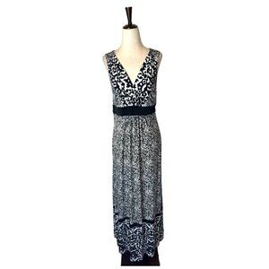 Soma Dress Womens Medium Black White Jersey Knit Animal Print‎ Sleeveless Maxi